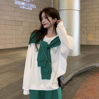 Lettering Shawl Collar Sweatshirt / Midi A-line Skirt