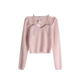 Plain Square Neck Long Sleeve Knit Skinny Top