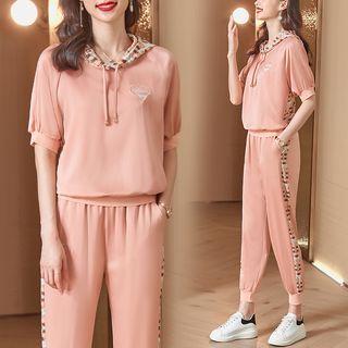 Set: Elbow-sleeve Hoodie + Straight Leg Jogger Pants