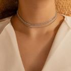 Rhinestone Layered Choker 13938 - Silver - One Size