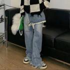 Fringed Hem Wide Leg Jeans