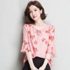 Bell Elbow-sleeve Floral Print Chiffon Blouse