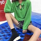 Print Long-sleeve Loose-fit Cropped Top / Patterned Skirt As Figure - One Size