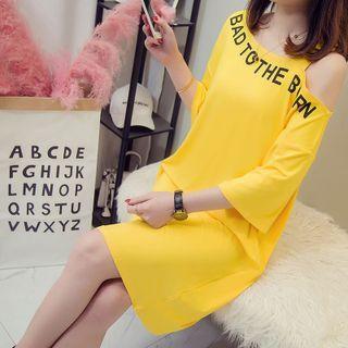 Cold-shoulder Lettering Mini Dress