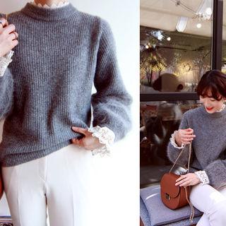 Furry-sleeve Wool Blend Sweater