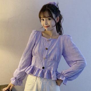 Button-up Ruffle Hem Blouse