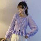 Button-up Ruffle Hem Blouse