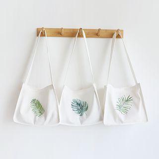 Leaf Print Canvas Shoulder Bag