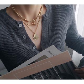Set Of 3: Disc Pendant / Geometric / Alloy Necklace