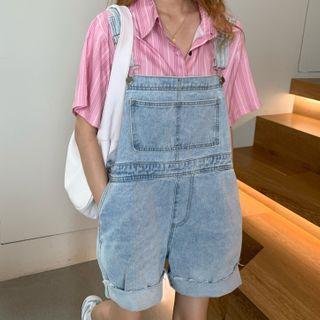 Striped Short-sleeve Shirt / Denim Shorts