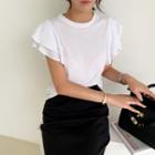 Flutter-sleeve Cotton T-shirt White - One Size