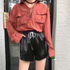 Lace-up Placket Shirt / Shorts