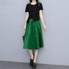 Set: Short-sleeve Asymmetrical T-shirt + Shirred A-line Skirt