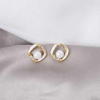 Rhinestone Faux Pearl Earring E1113-1 - 1 Pair - As Shown In Figure - One Size