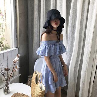 Short-sleeve Ruffle Off-shoulder A-line Dress