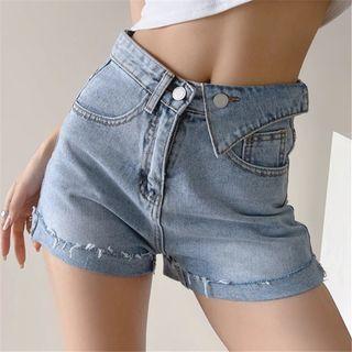 Mid Rise Asymmetrical Waist Denim Shorts