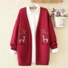 Deer Embroidered Knit Cardigan