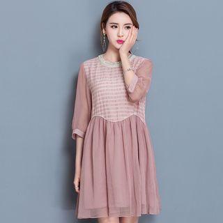 Embellished 3/4-sleeve A-line Dress