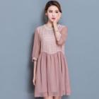 Embellished 3/4-sleeve A-line Dress