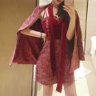 Set: Spaghetti Strap Mini A-line Tweed Dress + Tweed Blazer