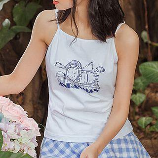 Spaghetti Strap Cartoon Print Top