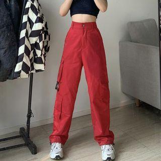 High Waist Cargo Straight Leg Pants