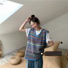 Patterned Striped Knit Vest As Shown In Figure - One Size