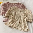 Puff-sleeve Floral V-neck Shirt
