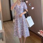 Short-sleeve / Sleeveless Floral Print Midi A-line Dress / Skirt