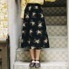 Floral Print A-line Skirt Black - One Size