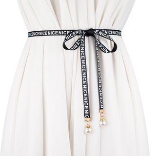 Faux Pearl Lettering Waist Belt