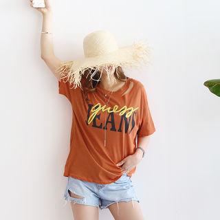 Short-sleeve Lettered Ripped T-shirt