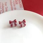Bow Faux Pearl Earring 1 Pair - Studded Silver Earring - White Faux Pearl - Red - One Size