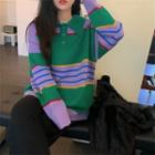 Striped Polo Sweater Striped - Purple & Green - One Size