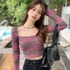 Striped Crop Knit Top Purple - One Size