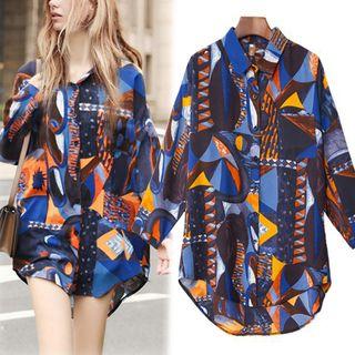 Long-sleeve Oversize Patterned Shirt