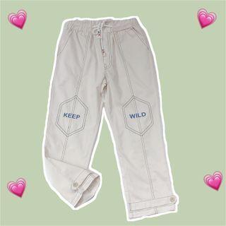 Letter Embroidered Cropped Straight-fit Pants Beige - One Size
