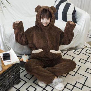 Loungewear Set: Bear Ear Fleece Hoodie + Pants