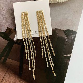 Rhinestone Fringed Earring 1 Pair - One Size