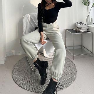 Patched Fleece-lined Jogger Pants