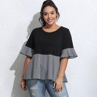 Plus Size Short-sleeve Striped Trim T-shirt