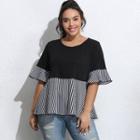 Plus Size Short-sleeve Striped Trim T-shirt