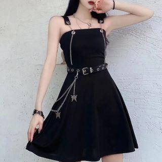 Set: Sleeveless Chained Mini Dress + Grommet Belt