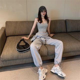 Plain Sleeveless Top / Crewneck Long-sleeve Sweatshirt / High Waist Wide Leg Pants