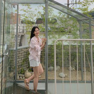 Drop-shoulder Stripe Shirt Light Pink - One Size