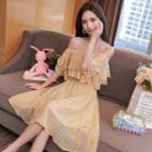 Striped Ruffle Trim Spaghetti Strap Dress