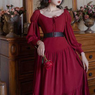 Lantern-sleeve Tiered Maxi A-line Dress