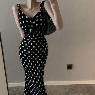 Wide Strap Dotted Bodycon Dress