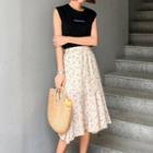 Sleeveless T-shirt / Floral Midi Skirt