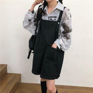 Newspaper Printed Shirt / Plain Cargo Playsuit